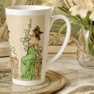 Vintage Art Nouveau Champagne Lady Illustration  Latte Mug