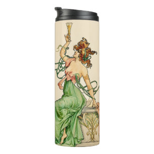 Vintage Art Nouveau Champagne Lady Illustration Thermal Tumbler