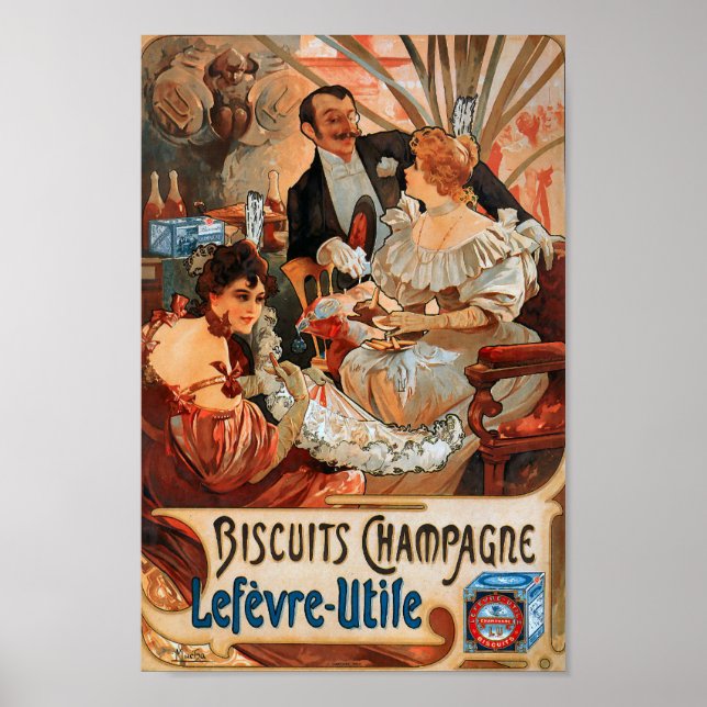  Vintage Art Nouveau Champagne Lefevre Utile 1896  Poster (Front)