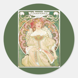 Vintage Art Nouveau, Champenois by Alphonse Mucha Classic Round Sticker