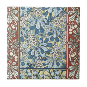 Vintage Art Nouveau Chestnut Floral Pattern Ceramic Tile