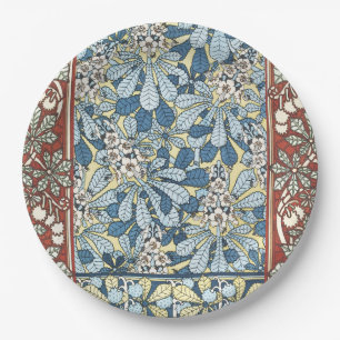 Vintage Art Nouveau Chestnut Floral Pattern Paper Plate