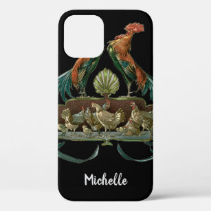 Vintage Art Nouveau Chickens and Roosters iPhone 12 Case