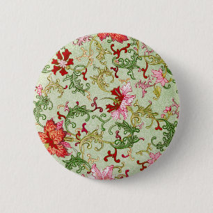 Vintage Art Nouveau Chinese Floral Chinoiserie 6 Cm Round Badge