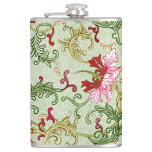 Vintage Art Nouveau Chinese Floral Chinoiserie Hip Flask
