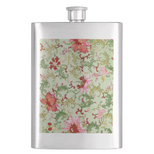 Vintage Art Nouveau Chinese Floral Chinoiserie Hip Flask