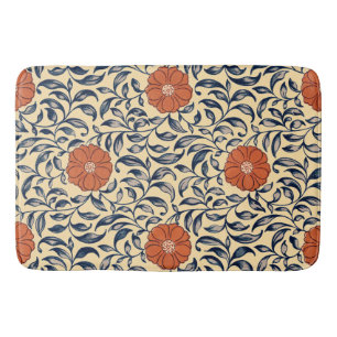 Vintage Art Nouveau Chinese Peony Floral Pattern Bath Mat