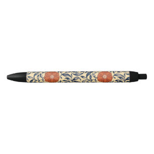 Vintage Art Nouveau Chinese Peony Floral Pattern Black Ink Pen