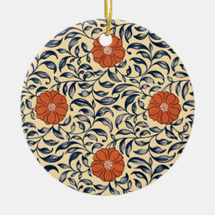 Vintage Art Nouveau Chinese Peony Floral Pattern Ceramic Ornament