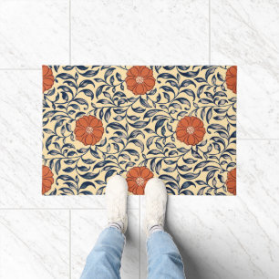 Vintage Art Nouveau Chinese Peony Floral Pattern Doormat