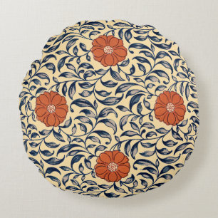 Vintage Art Nouveau Chinese Peony Floral Pattern Round Cushion