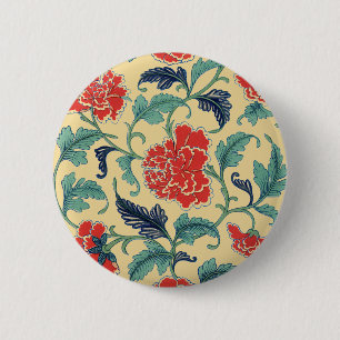 Vintage Art Nouveau Chinese Red Floral Chinoiserie 6 Cm Round Badge