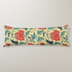 Vintage Art Nouveau Chinese Red Floral Chinoiserie Body Cushion
