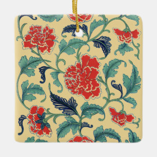 Vintage Art Nouveau Chinese Red Floral Chinoiserie Ceramic Ornament