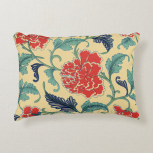 Vintage Art Nouveau Chinese Red Floral Chinoiserie Decorative Cushion
