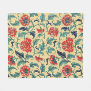 Vintage Art Nouveau Chinese Red Floral Chinoiserie Fleece Blanket