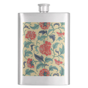 Vintage Art Nouveau Chinese Red Floral Chinoiserie Hip Flask