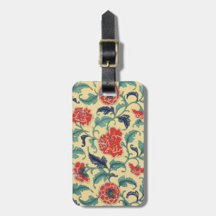 Vintage Art Nouveau Chinese Red Floral Chinoiserie Luggage Tag