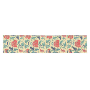 Vintage Art Nouveau Chinese Red Floral Chinoiserie Short Table Runner