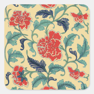Vintage Art Nouveau Chinese Red Floral Chinoiserie Square Sticker