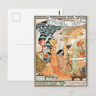 Vintage Art Nouveau Christmas Angels and Madonna Postcard