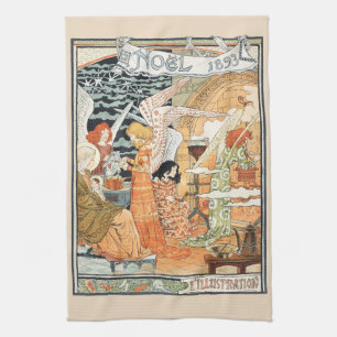Vintage Art Nouveau Christmas Angels and Madonna Tea Towel
