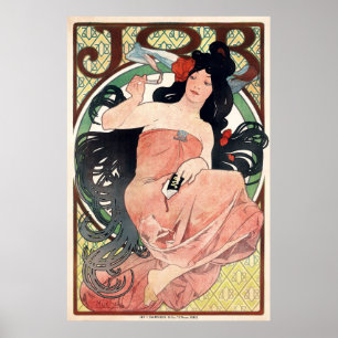 Vintage Art Nouveau Cigarette Ad by Mucha Poster