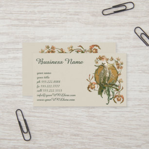 Vintage Art Nouveau, Cockatoo Bird, Orchid Flowers Business Card