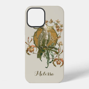 Vintage Art Nouveau, Cockatoo Bird, Orchid Flowers iPhone Case