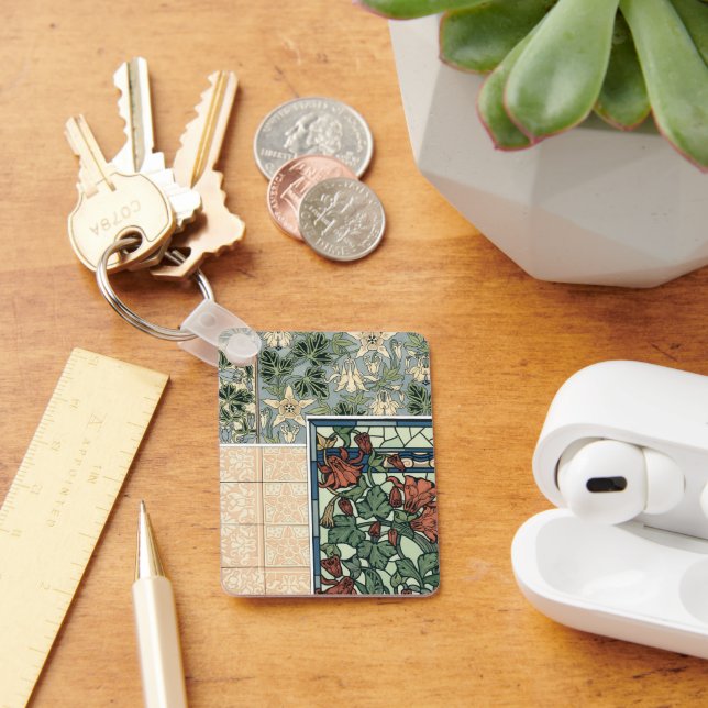 Vintage Art Nouveau, Columbine Aquilegia Flowers Key Ring (Desk)