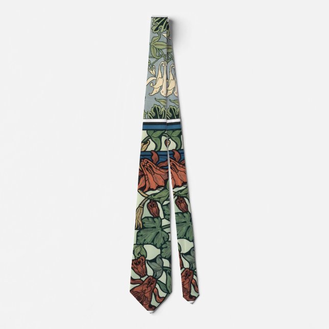 Vintage Art Nouveau, Columbine Aquilegia Flowers Tie (Front)