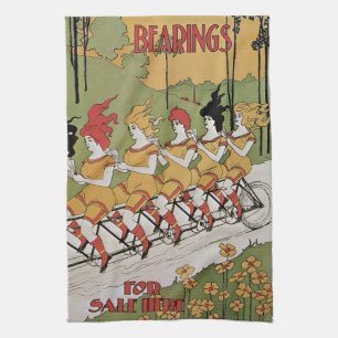 Vintage Art Nouveau Cover, Bearings Tandem Bicycle Tea Towel