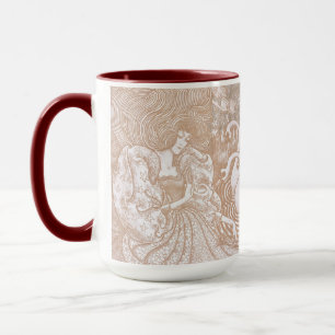 Vintage Art Nouveau Cream Floral Woman & Swans Mug