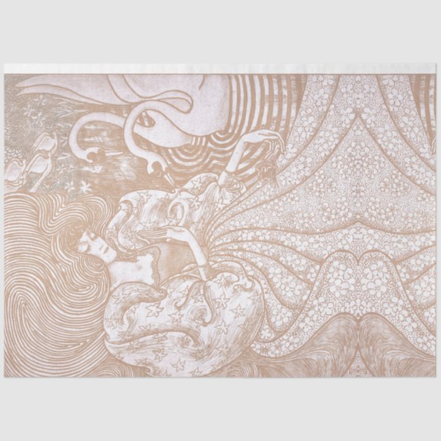 Vintage Art Nouveau Cream Floral Woman & Swans Tissue Paper (Front)