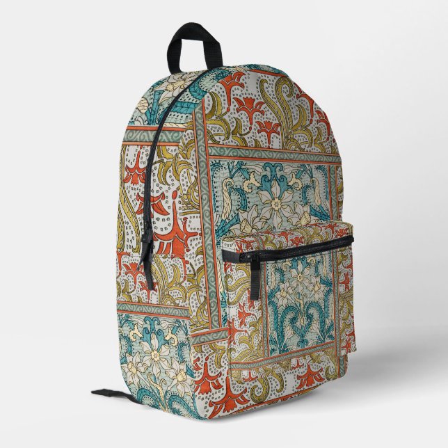 Vintage Art Nouveau Daffodil Pattern Verneuil Printed Backpack (Back Corner Left)