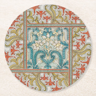 Vintage Art Nouveau Daffodil Pattern Verneuil Round Paper Coaster