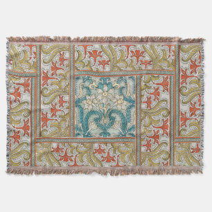 Vintage Art Nouveau Daffodil Pattern Verneuil Throw Blanket