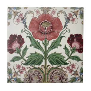 Vintage Art Nouveau Deco Majolica Floral Craftsman Ceramic Tile