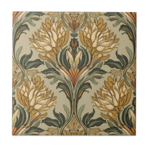 Vintage Art Nouveau Deco Majolica Floral Craftsman Ceramic Tile