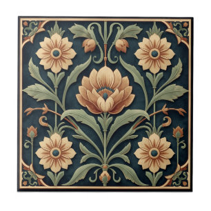 Vintage Art Nouveau Deco Majolica Floral Craftsman Ceramic Tile