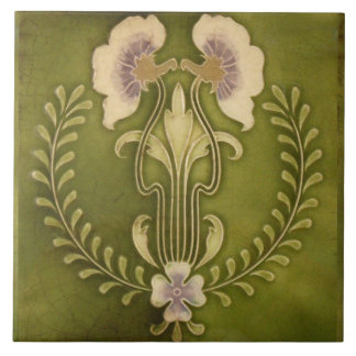 Vintage Art Nouveau Deco Majolica Floral Craftsman Ceramic Tile