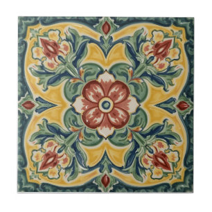 Vintage Art Nouveau Deco Majolica Floral Craftsman Ceramic Tile