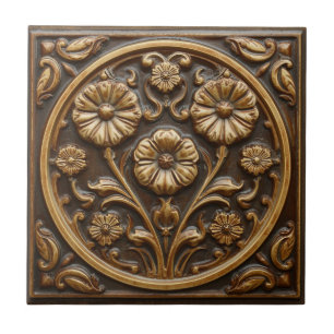 Vintage Art Nouveau Deco Majolica Floral Craftsman Ceramic Tile