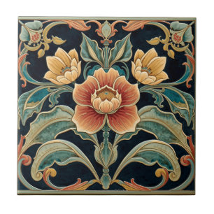 Vintage Art Nouveau Deco Majolica Floral Craftsman Ceramic Tile