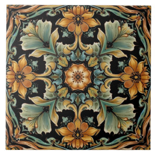 Vintage Art Nouveau Deco Majolica Floral Craftsman Ceramic Tile
