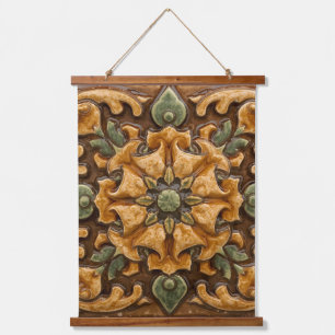 Vintage Art Nouveau Deco Majolica Floral Craftsman Hanging Tapestry