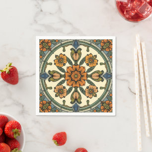 Vintage Art Nouveau Deco Majolica Floral Craftsman Napkin