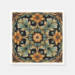 Vintage Art Nouveau Deco Majolica Floral Craftsman Napkin