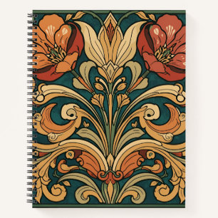 Vintage Art Nouveau Deco Majolica Floral Craftsman Notebook