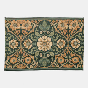 Vintage Art Nouveau Deco Majolica Floral Craftsman Tea Towel